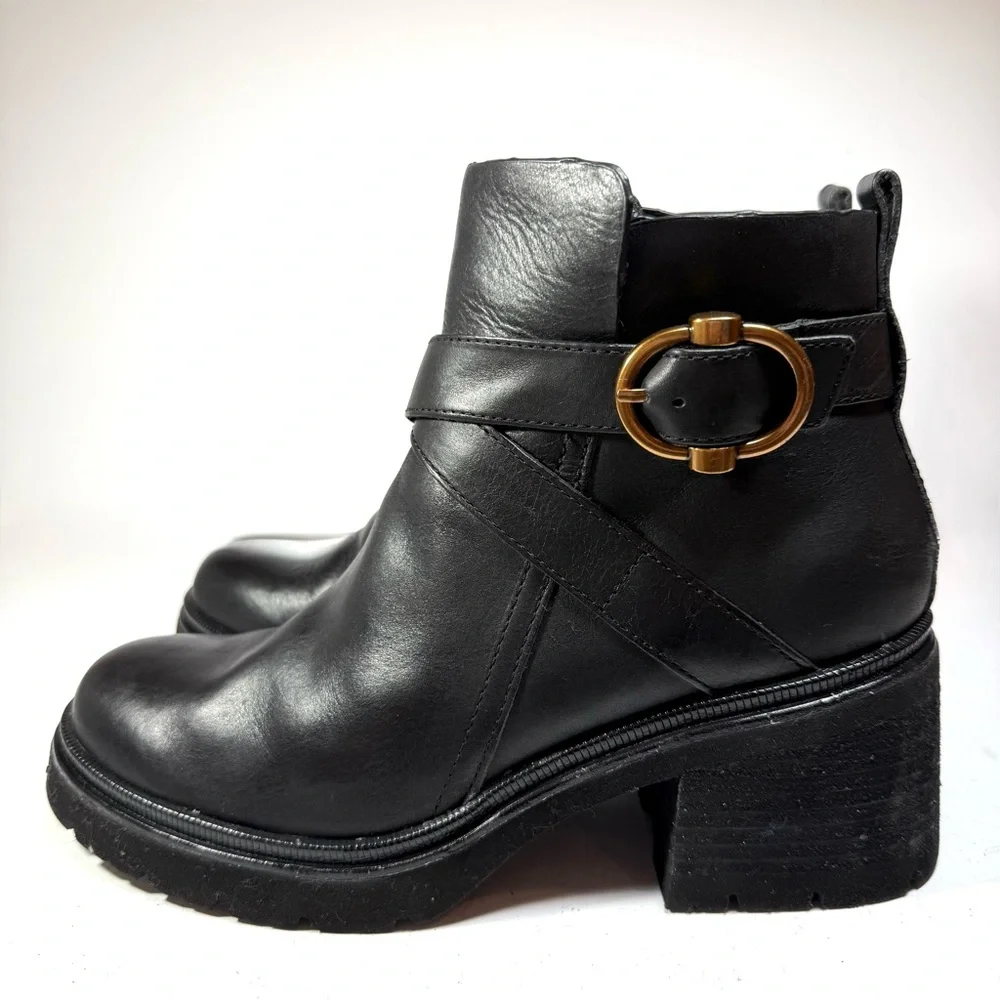 Sofft Jenine Black Leather Platform Ankle Boots Women’s Size‎ 9